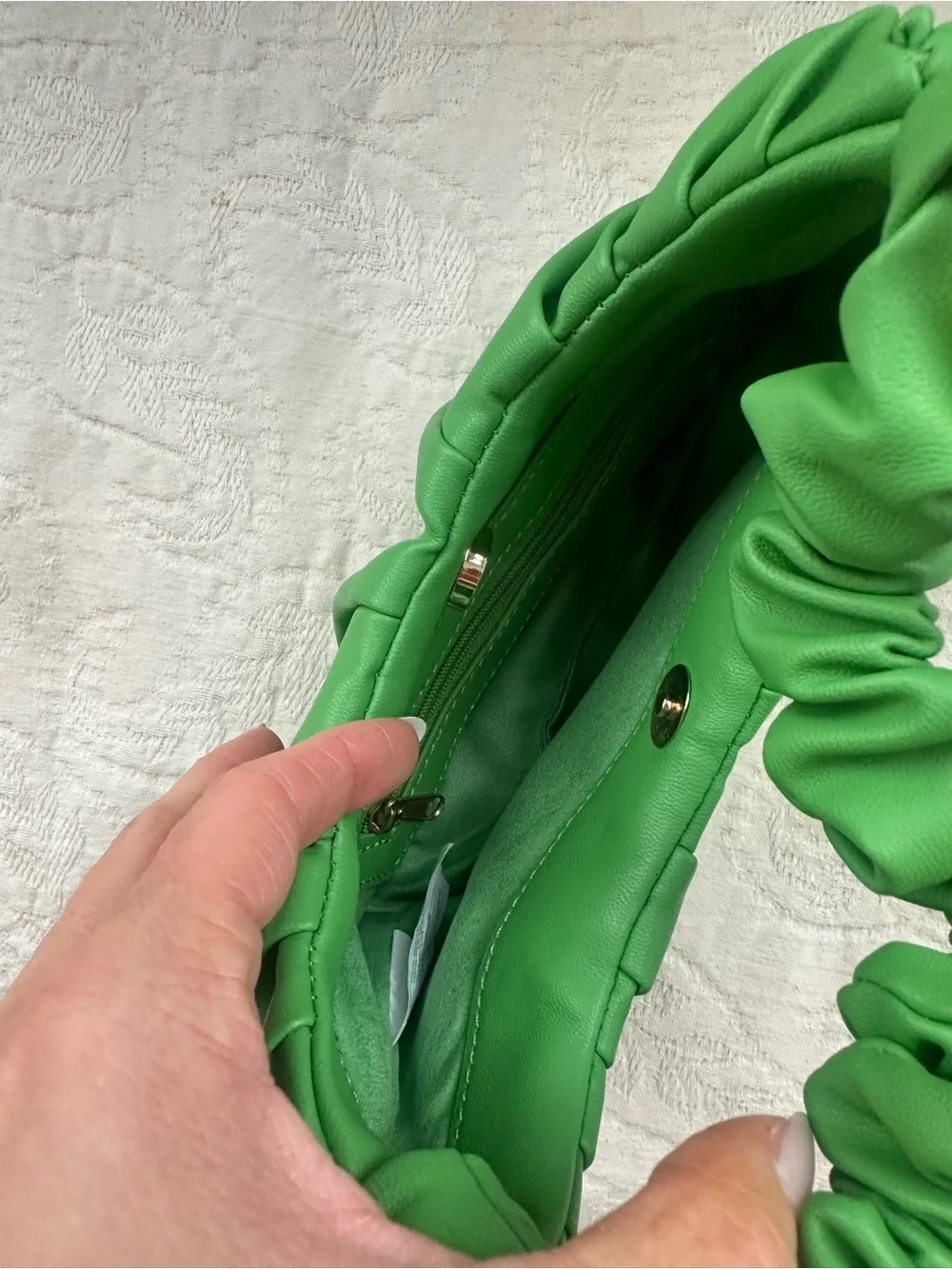 Steve Madden Green Ruched Shoulder Bag with Gold Logo
